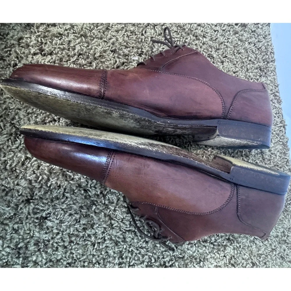 Johnston & Murphy Domani Brown Leather Cap Toe Oxford Shoes Mens 10.5 M Italy